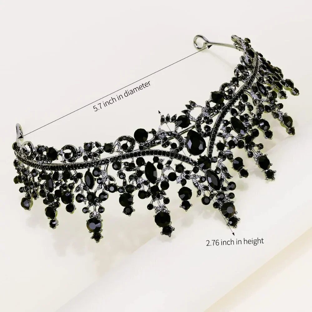 Women Black Gothic Tiara Crown Crystal Costume Prom Halloween Accessories